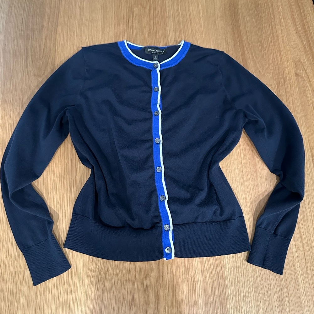 Banana Republic Blue Cardigan with White Accents